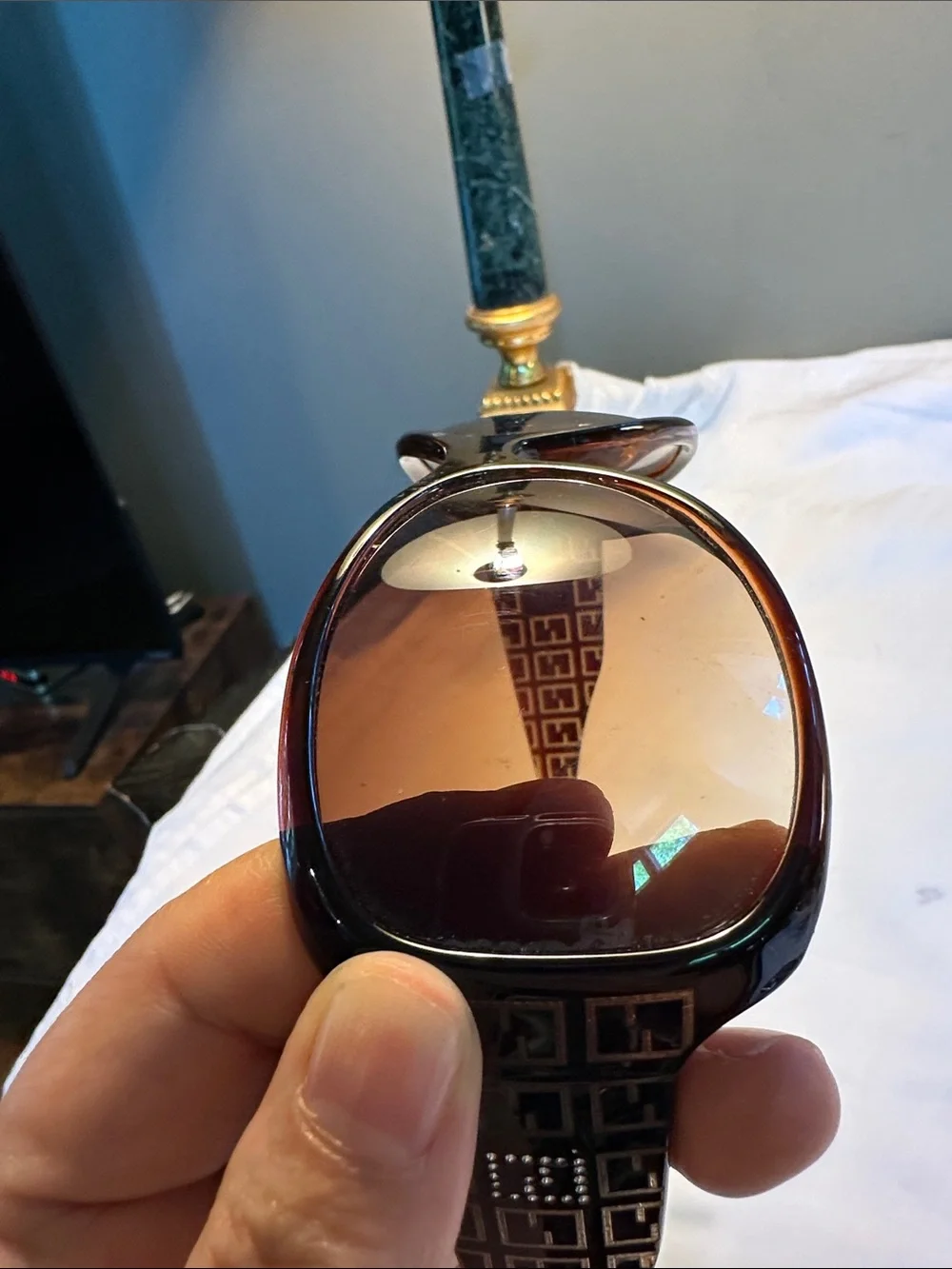 Brown Patterned Women's Sunglasses with Crystal Accent